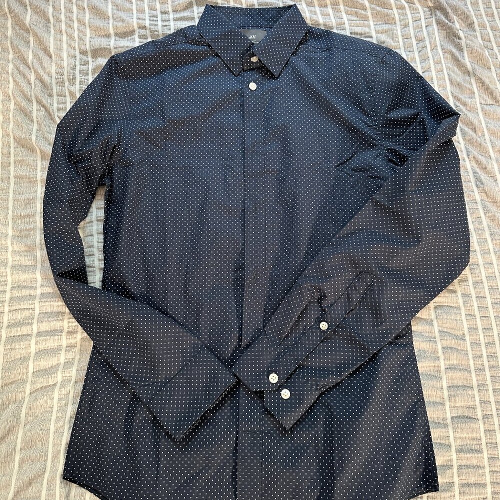 H&M Navy/White Dot Button Down - Slim Fit